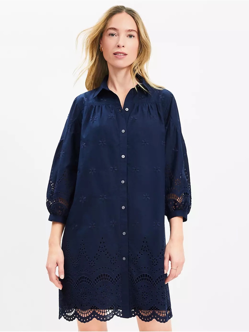 LOFT Navy Eyelet Dress